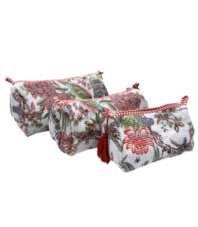Set de 3 trousses indiennes - Hortensias ROSE fond BLANC