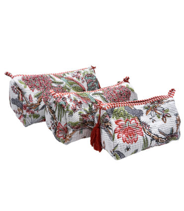Set de 3 trousses indiennes - Hortensias ROSE fond BLANC