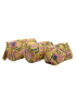 Set de 3 trousses indiennes - Fleurs ROSES  et BLEUES fond JAUNE