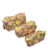 Set de 3 trousses indiennes - Fleurs ROSES  et BLEUES fond JAUNE
