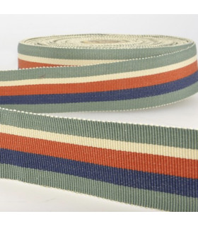 Gros Grain Rayé Rouge Bleu Kaki 25mm