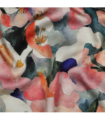 Viscose Satin - FLEURS PÊCHE