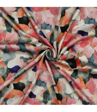 Viscose Satin - FLEURS PÊCHE