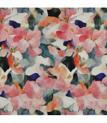Viscose Satin - FLEURS PÊCHE