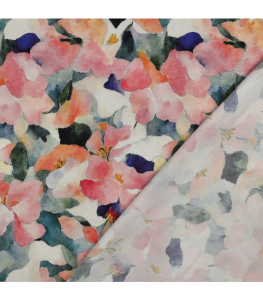 Viscose Satin - FLEURS PÊCHE