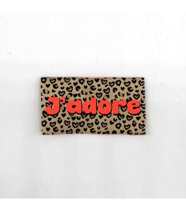 Étiquette tissée à coudre : J'ADORE - Léo Fluo
