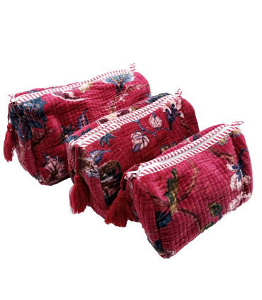 Set de 3 trousses indiennes velours - ROSETTE - BORDEAUX