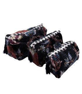 Set de 3 trousses indiennes velours - ROSETTE - NOIR