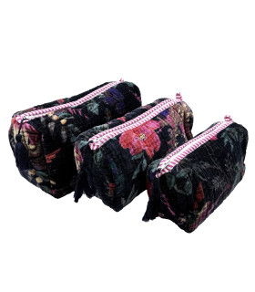 Set de 3 trousses indiennes velours - JOSIANNE - NOIR