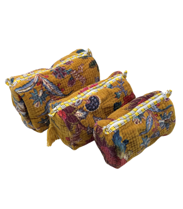 Set de 3 trousses indiennes velours - YVETTE - SAFRAN