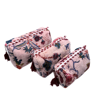 Set de 3 trousses indiennes velours - YVETTE - VIEUX ROSE