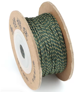 Cordon coton macramé torsadé - 1mm - LUREX ÉMERAUDE