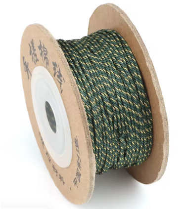 Cordon coton macramé torsadé - 1mm - LUREX ÉMERAUDE