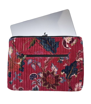 Housse Ordinateur Velours - 13 Pouces - Rosette - BORDEAUX