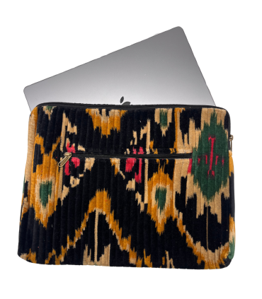 Housse Ordinateur Velours - 13 Pouces - Ikat - NOIR