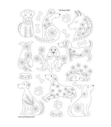 Corinne Lapierre - Motif Broderie Hydrosoluble - CHIENS FOLK