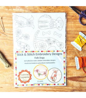 Corinne Lapierre - Motif Broderie Hydrosoluble - CHIENS FOLK