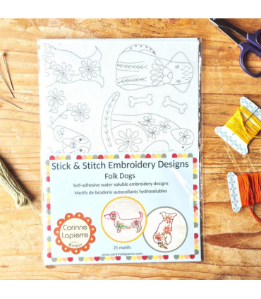 Corinne Lapierre - Motif Broderie Hydrosoluble - CHIENS FOLK