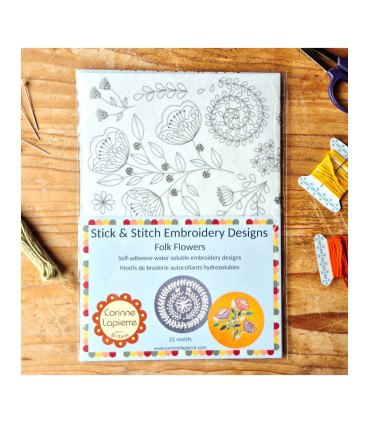 Corinne Lapierre - Motif Broderie Hydrosoluble - FLEURS FOLK