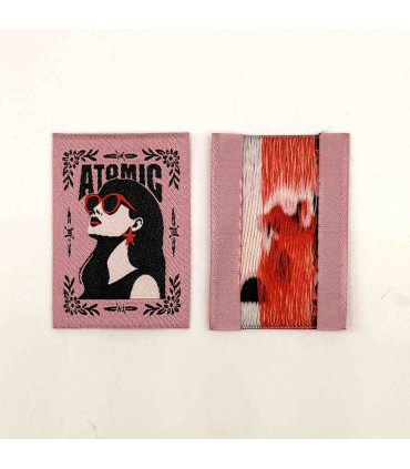 Étiquette tissée à coudre : ATOMIC - Vieux Rose