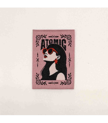 Étiquette tissée à coudre : ATOMIC - Vieux Rose